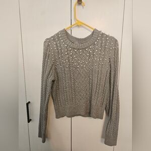 J.Crew Gray & Pearl Cable Knit Sweater